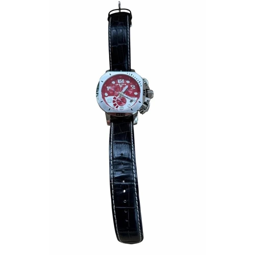 Swiss Legend Scubador Chronograph Men's Watch  Vibrant Red Dial leather band